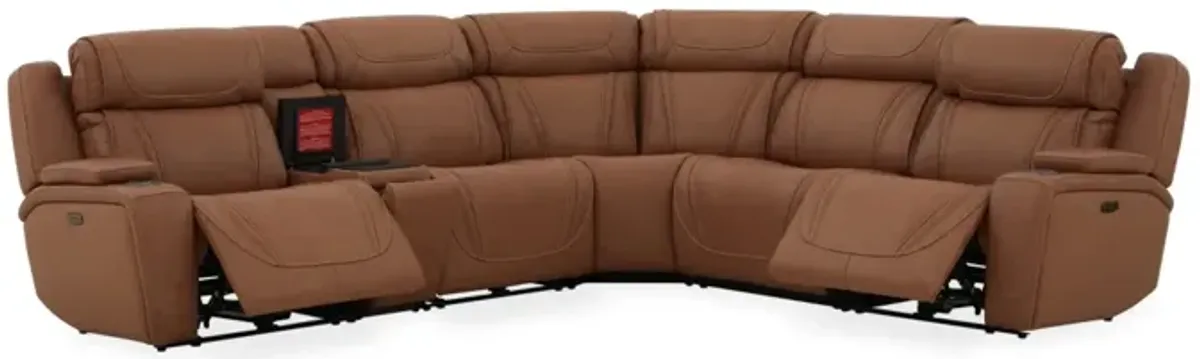 Max 6 Piece 2 Power Sectional w/ Cooler in Aline Butternut Leather