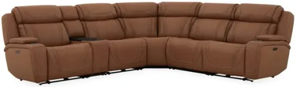 Max 6 Piece 2 Power Sectional w/ 2 Power Armless Recliner & Cooler in Aline Butternut Leather