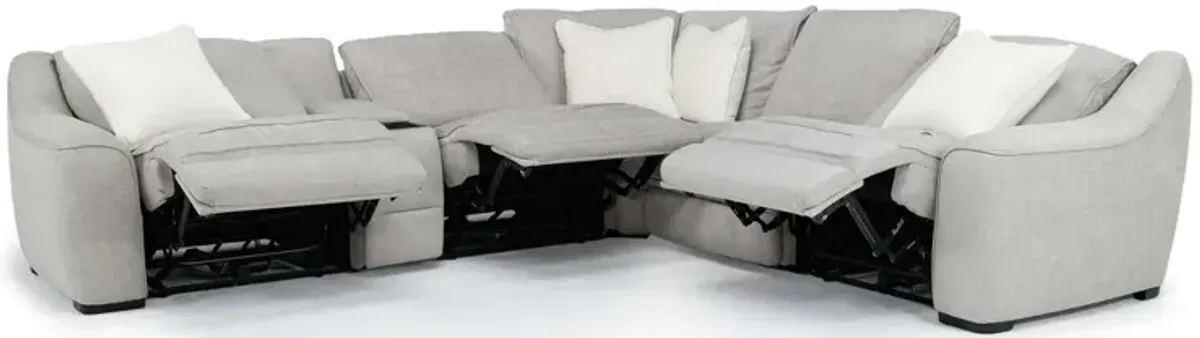 Mayflower 6 Piece 2 Power Sectional w/ 2 Power Armless Recliner & Audio Console in Ashland Sand