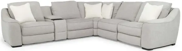 Mayflower 6 Piece 2 Power Sectional w/ 2 Power Armless Recliner & Audio Console in Ashland Sand