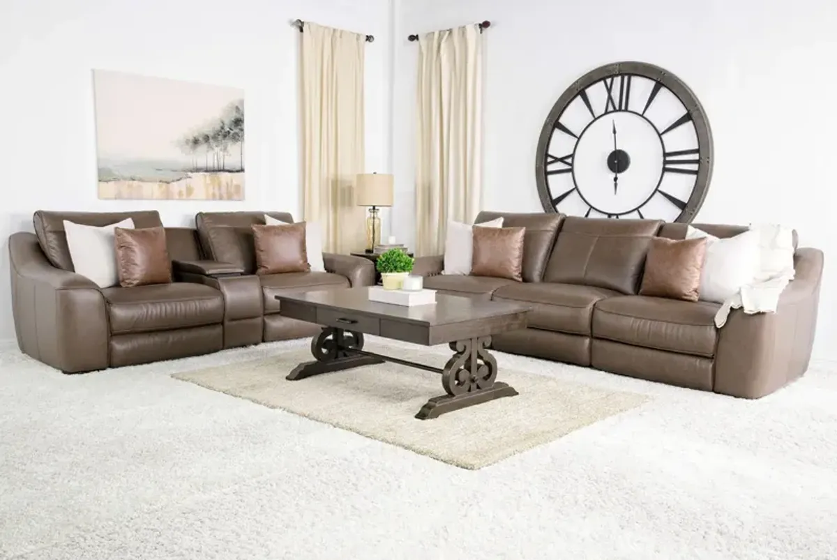 Mayflower 2 Power Sofa & Audio Console Loveseat in Seville Umber Leather