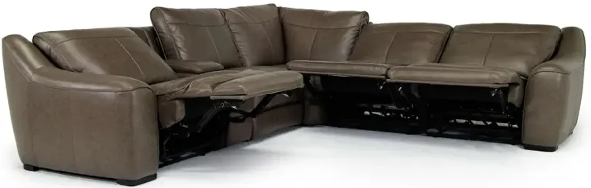 Mayflower 6 Piece 2 Power Sectional w/ 2 Power Armless Recliner & Audio Console in Seville Umber
