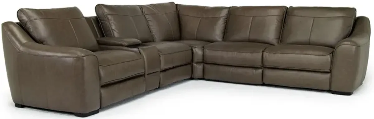 Mayflower 6 Piece 2 Power Sectional w/ 2 Power Armless Recliner & Audio Console in Seville Umber