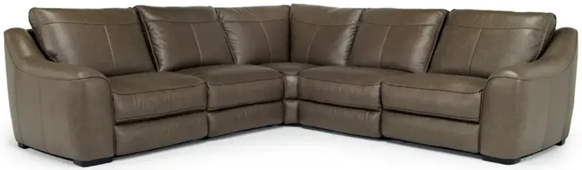 Mayflower 5 Piece 2 Power Sectional w/ 2 Power Armless Recliner in Seville Umber