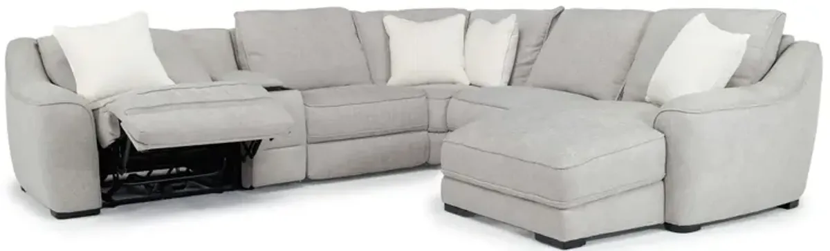 Mayflower 6 Piece 2 Power Chaise Sectional w/ Audio Console in Ashland Sand, Right Facing