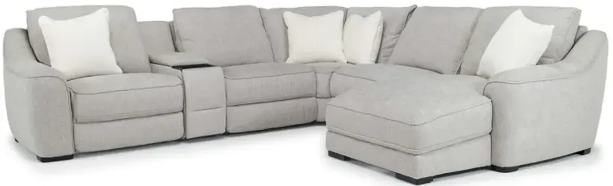 Mayflower 6 Piece 2 Power Chaise Sectional w/ 2 Power Armless Recliner & Audio Console in Ashland Sand, Right Facing