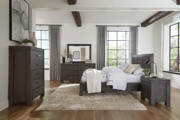 Meadow Panel Bed, Dresser, Mirror & Nightstand in Gray, Full