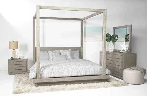 Melbourne Canopy Bed, Dresser & Mirror in Mineral, Eastern King