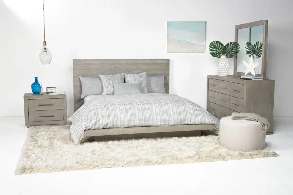 Melbourne Panel Bed, Dresser, Mirror & Nightstand in Gray, Full