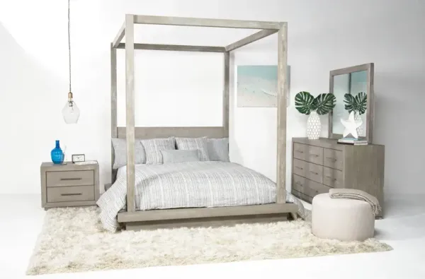 Melbourne Canopy Bed, Dresser, Mirror & Nightstand in Gray, Queen