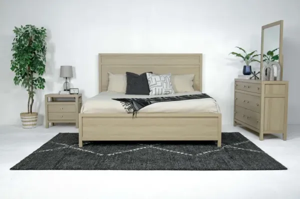 Merrifield Panel Bed, Dresser, Mirror & Nightstand in Pecan Sandy, Eastern King