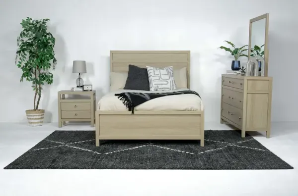 Merrifield Panel Bed, Dresser, Mirror & Nightstand in Pecan Sandy, Full