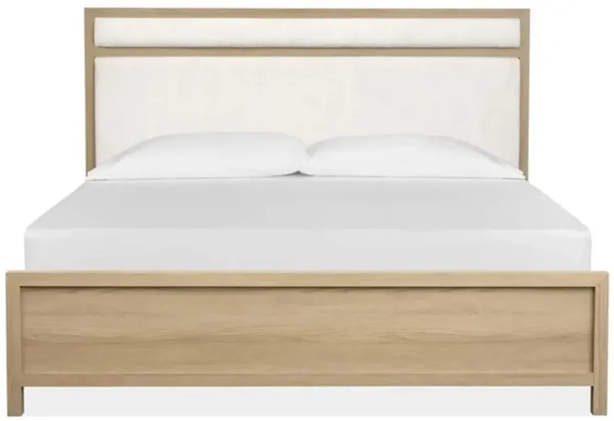 Merrifield Upholstered Bed,Dresser, Mirror & Nightstand in Pecan Sandy, Full