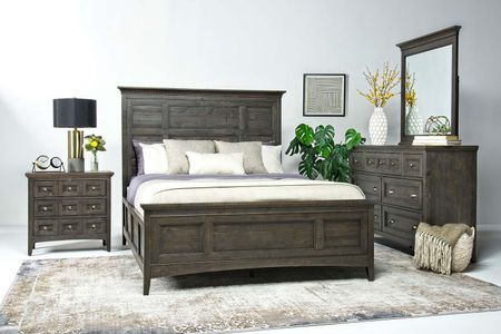 Bay Creek Panel Bed, Dresser, Mirror & Nightstand in Graphite, Eastern King