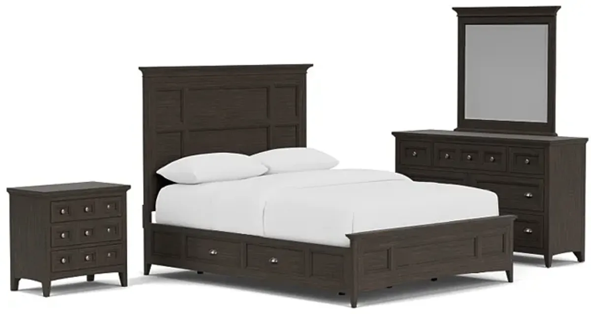 Bay Creek Panel Bed w/ Storage, Dresser, Mirror & Nightstand in Graphite, CA King