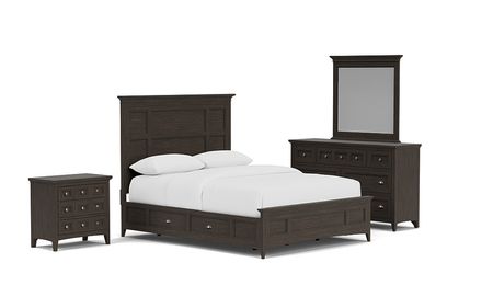 Bay Creek Panel Bed w/ Storage, Dresser, Mirror & Nightstand in Graphite, CA King