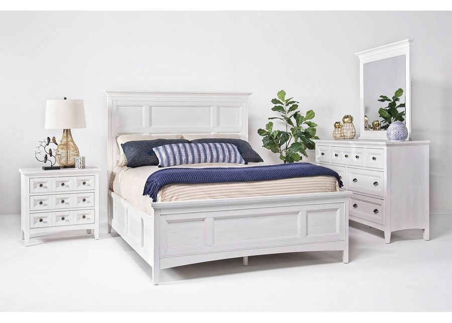 Bay Creek Panel Bed w/ Storage, Dresser, Mirror & Nightstand in White, Queen