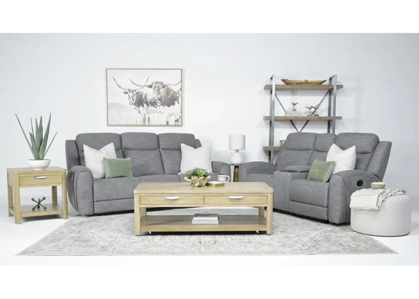 Mia Reclining Sofa & Console Loveseat in Gray