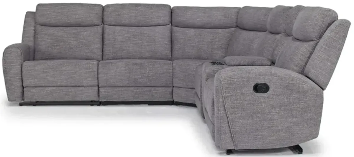 Mia 6 Piece Reclining Sectional w/ Armless Recliner in Gray