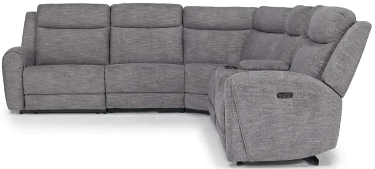 Mia 6 Piece 2 Power Sectional w/ 2 Power Armless Recliner in Gray