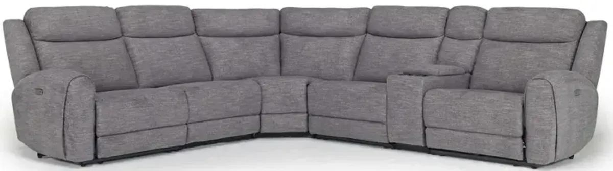 Mia 6 Piece 2 Power Sectional w/ 2 Power Armless Recliner in Gray