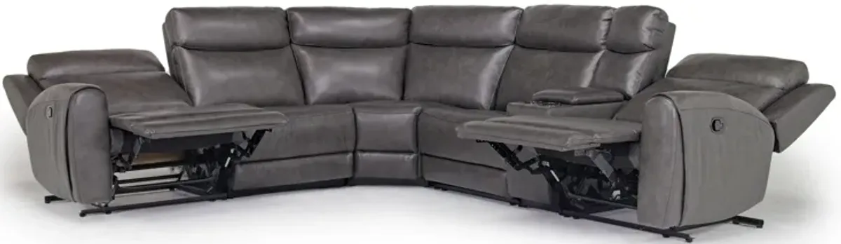 Mia 6 Piece Reclining Sectional in Impression Dark Gray Leather