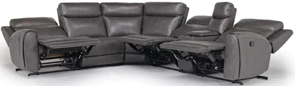 Mia 6 Piece Reclining Sectional w/ Armless Recliner in Impression Dark Gray Leather