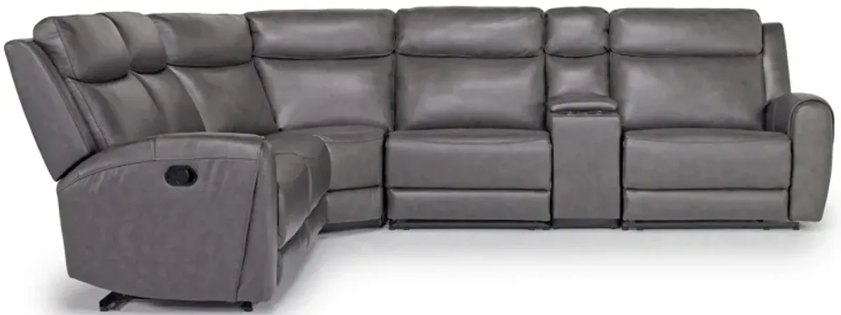Mia 6 Piece Reclining Sectional w/ Armless Recliner in Impression Dark Gray Leather