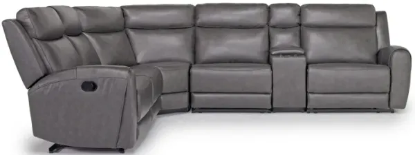 Mia 6 Piece Reclining Sectional w/ Armless Recliner in Impression Dark Gray Leather