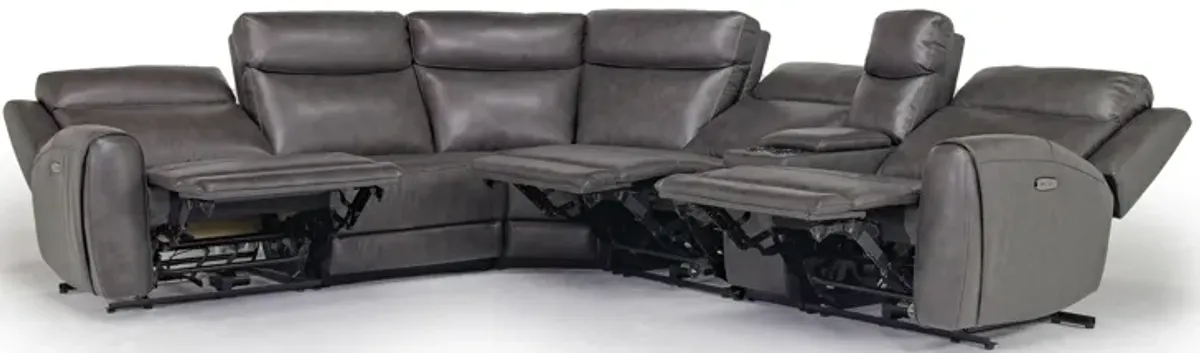 Mia 6 Piece 2 Power Sectional w/ 2 Power Armless Recliner in Impression Dark Gray Leather