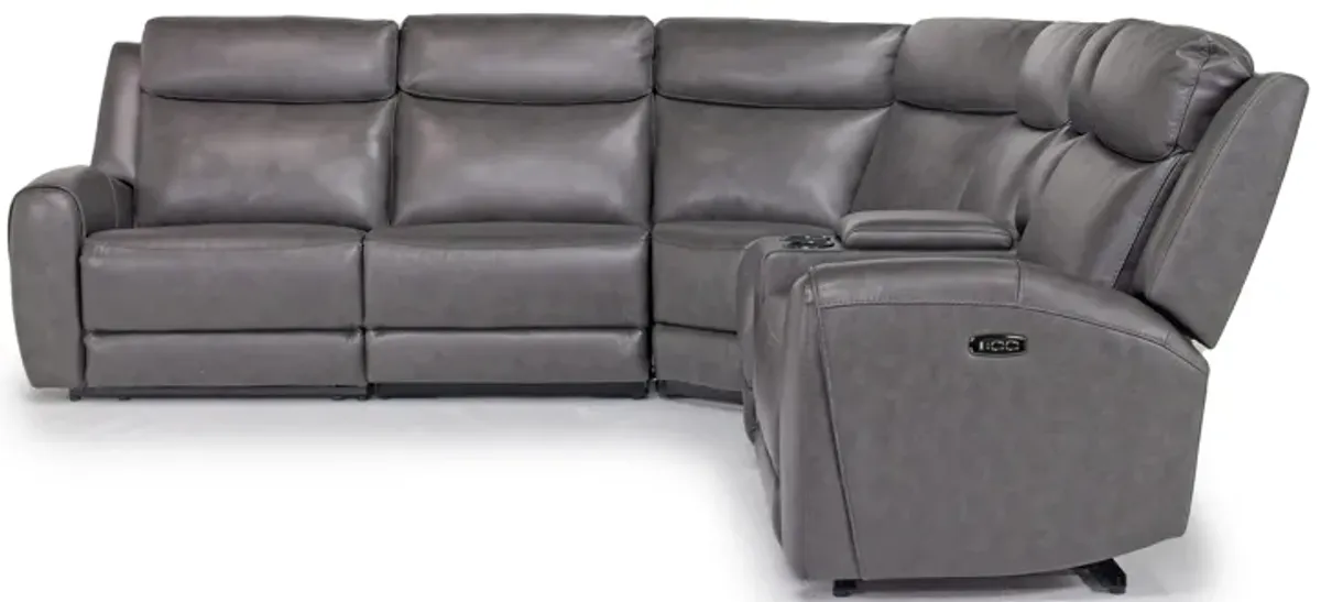 Mia 6 Piece 2 Power Sectional w/ 2 Power Armless Recliner in Impression Dark Gray