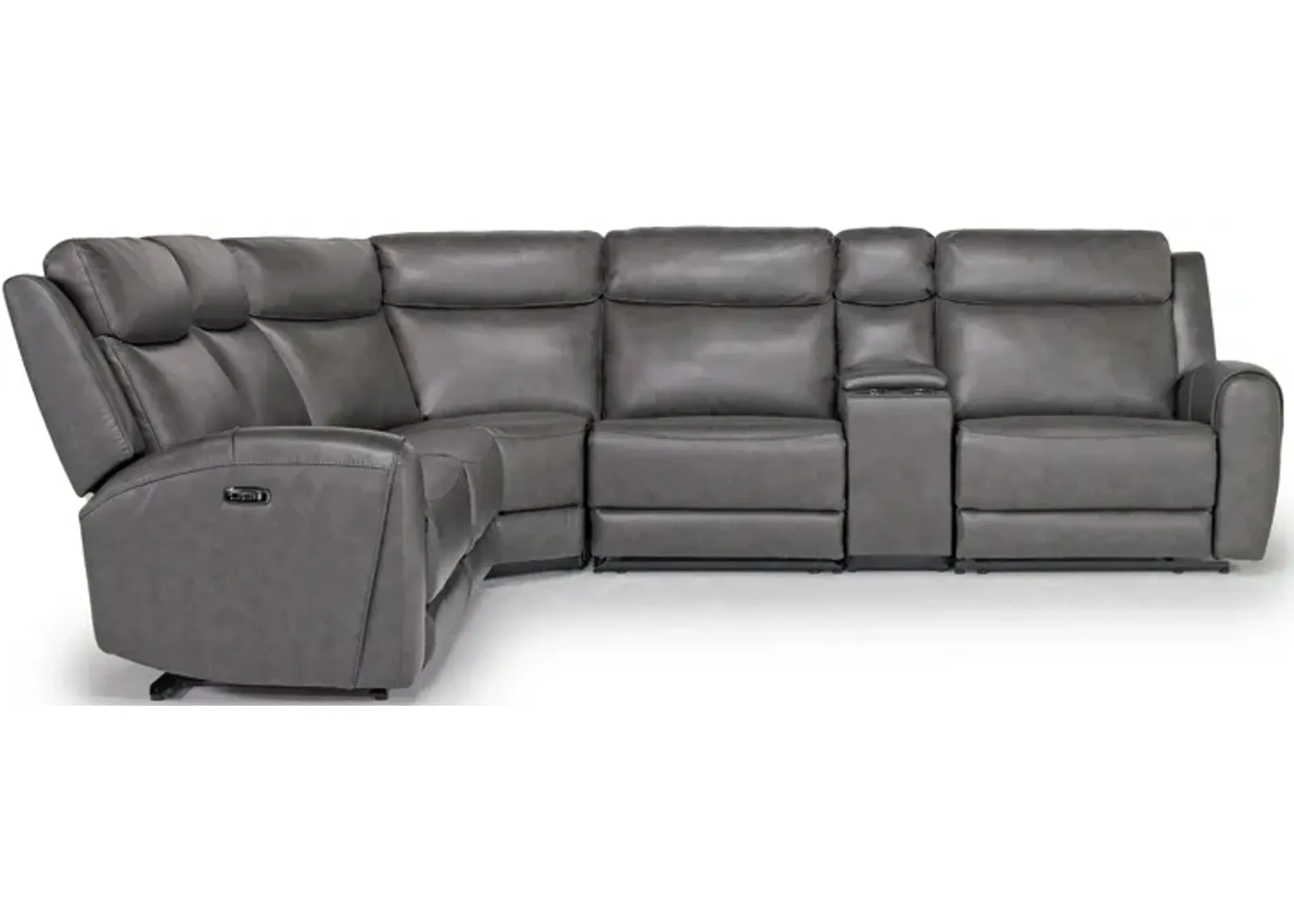 Mia 6 Piece 2 Power Sectional w/ 2 Power Armless Recliner in Impression Dark Gray