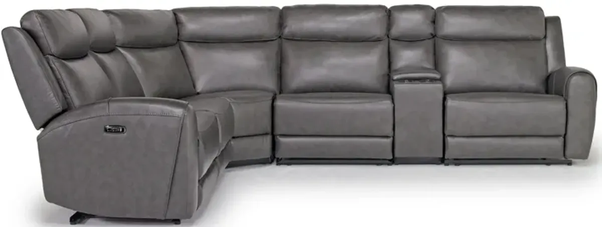 Mia 6 Piece 2 Power Sectional w/ 2 Power Armless Recliner in Impression Dark Gray Leather