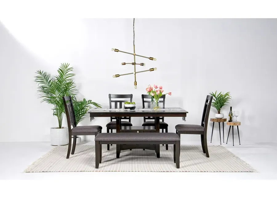 Miami Adjustable Dining Table, 4 Chairs & Bench in Brown