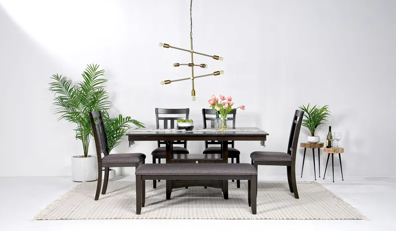 Miami Adjustable Dining Table, 4 Chairs & Bench in Brown