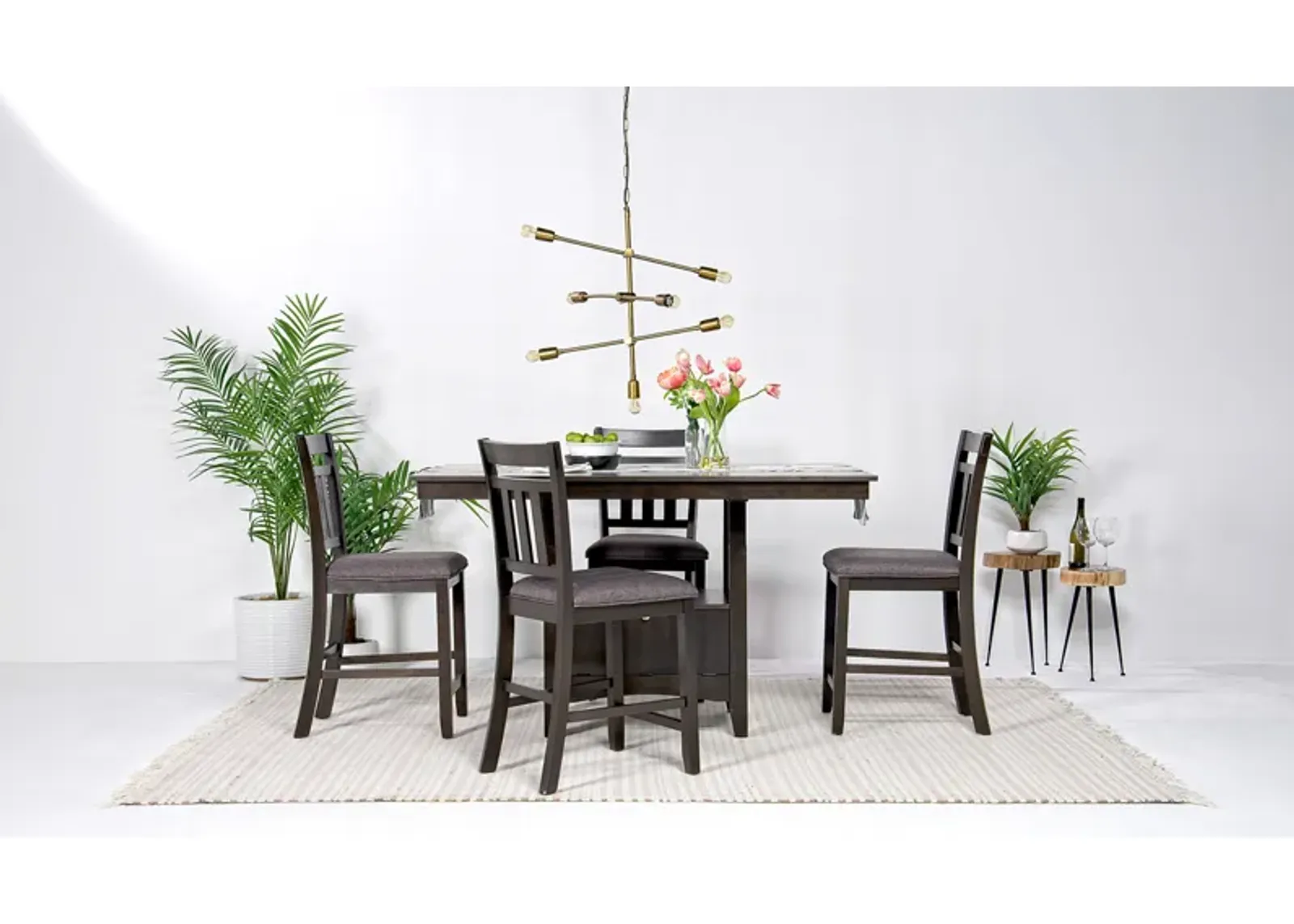 Miami Adjustable Dining Table & 4 Stools in Brown