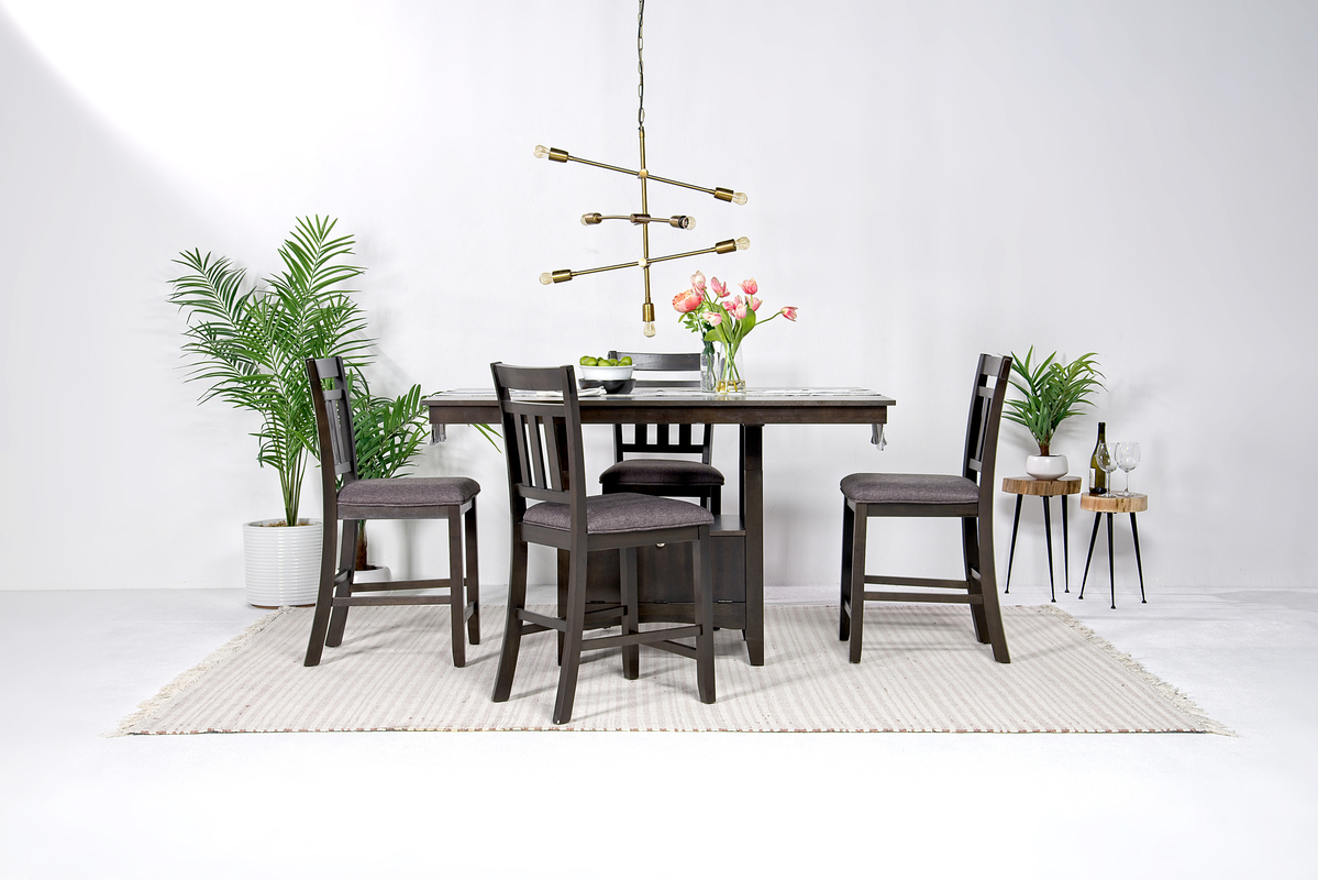 Miami Adjustable Dining Table & 4 Stools in Brown