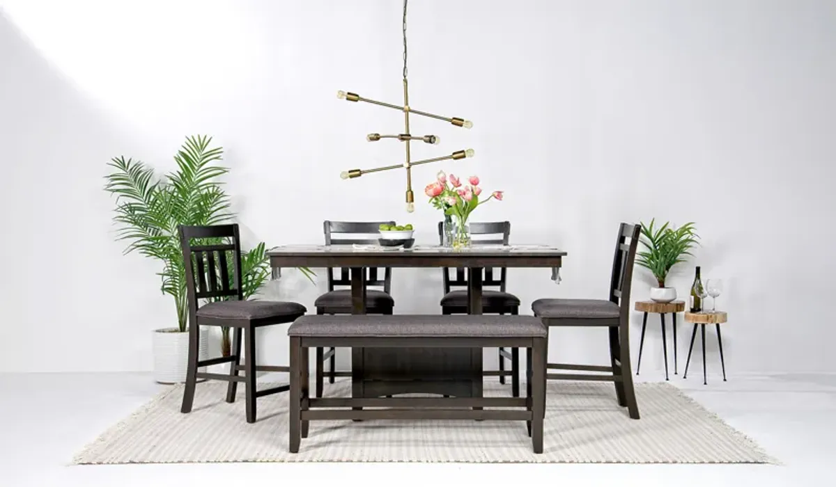 Miami Adjustable Dining Table, 4 Stools & Bench in Brown