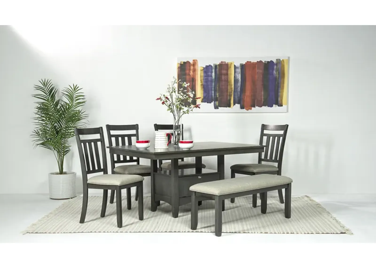 Miami Adjustable Dining Table, 4 Chairs & Bench in Gray