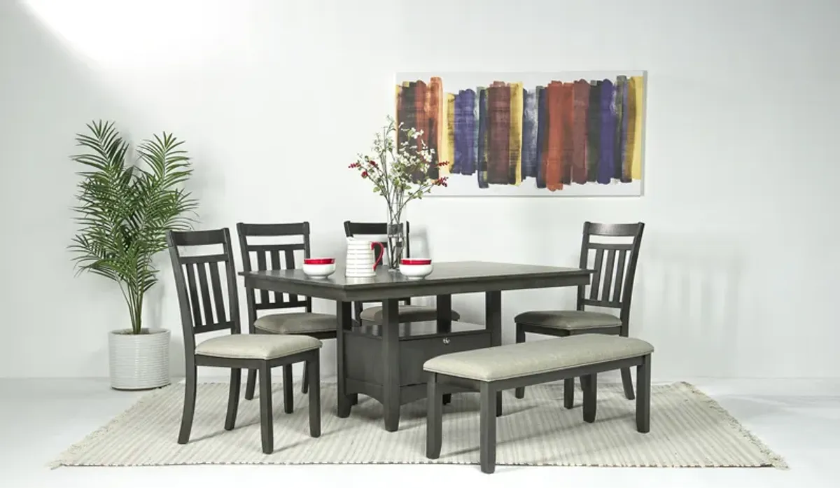 Miami Adjustable Dining Table, 4 Chairs & Bench in Gray