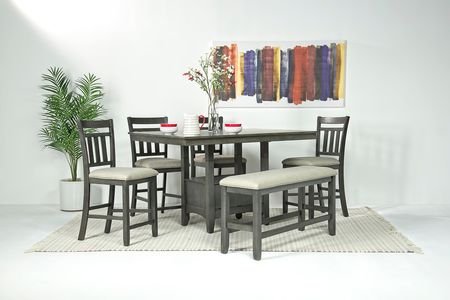Miami Adjustable Dining Table, 4 Stools & Bench in Gray