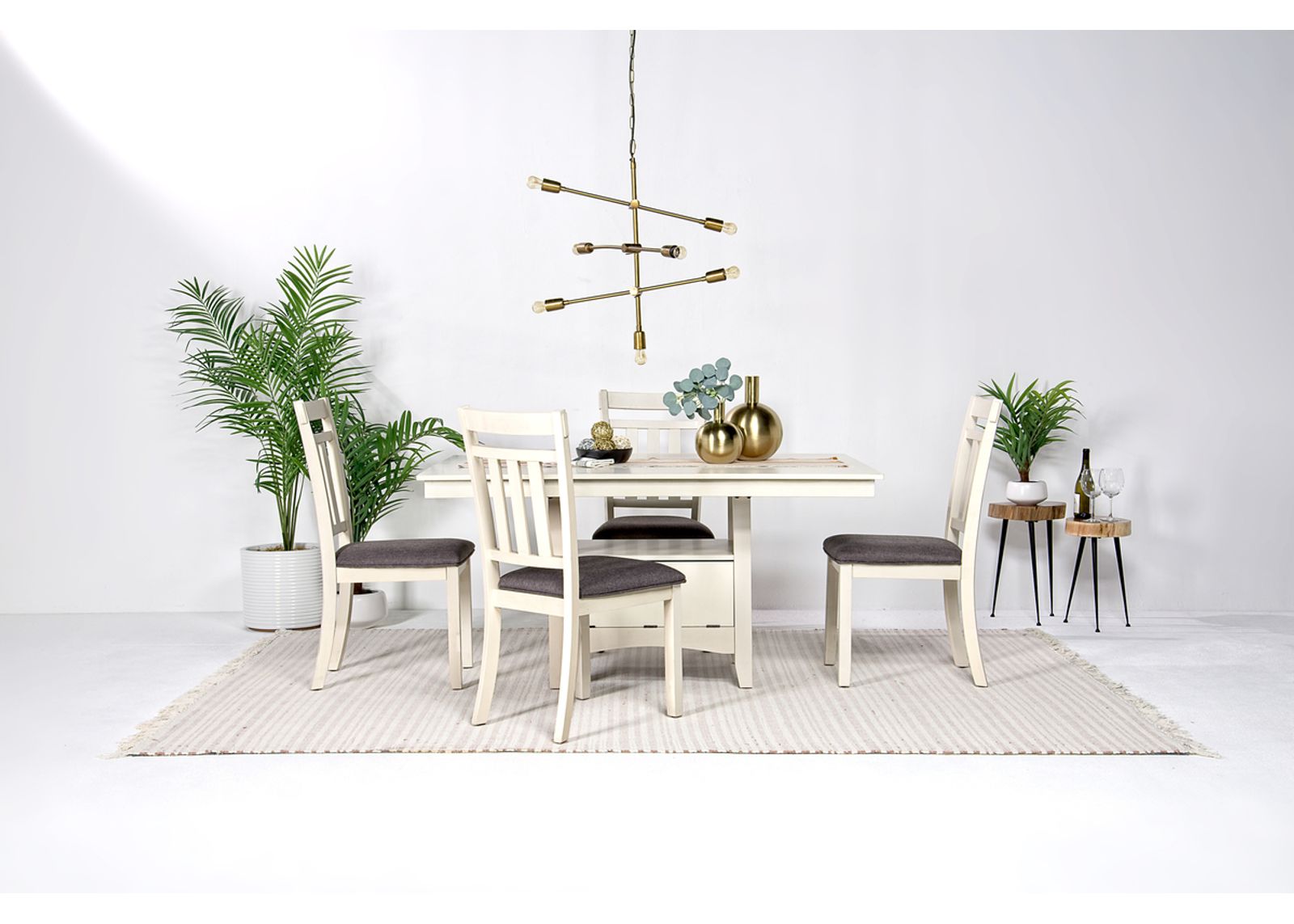 Miami Adjustable Dining Table & 4 Chairs in White