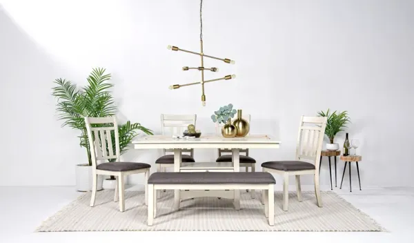 Miami Adjustable Dining Table, 4 Chairs & Bench in White