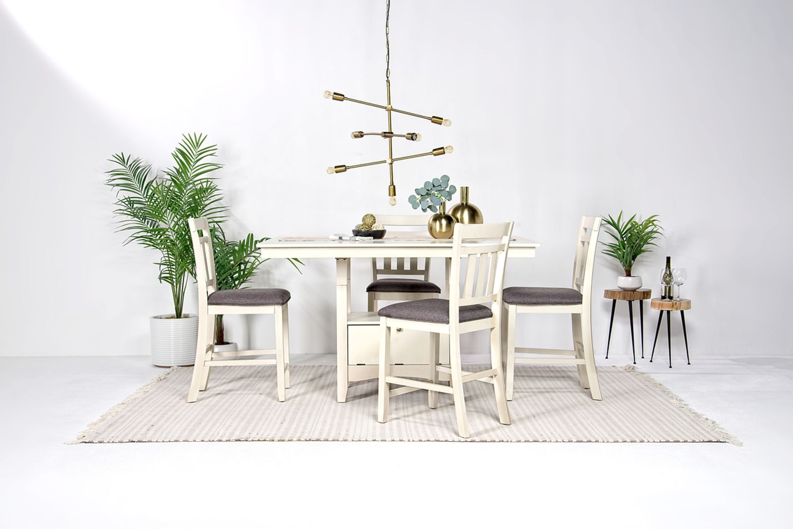 Miami Adjustable Dining Table & 4 Stools in White