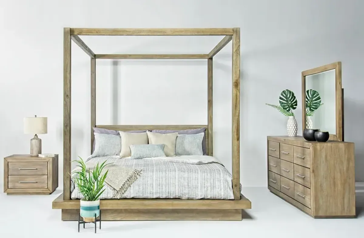 Melbourne Canopy Bed, Dresser & Mirror in Brown, Eastern King