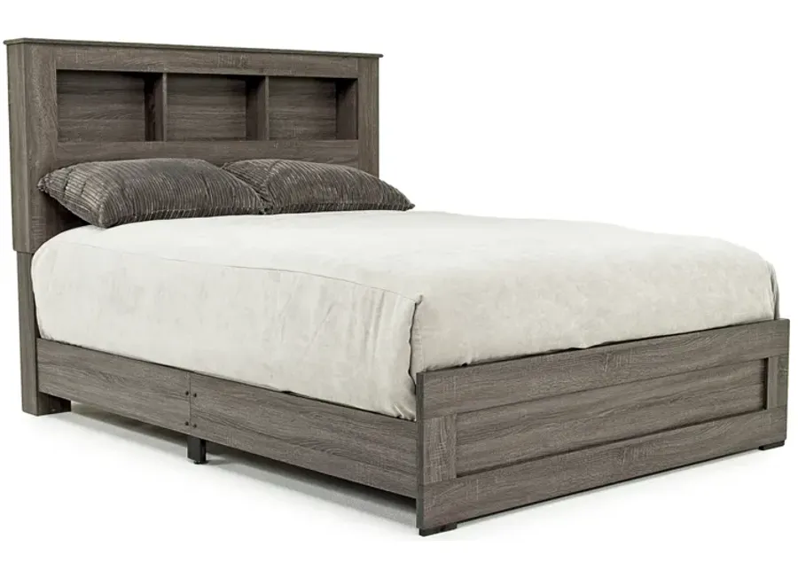 Naialyn Bookcase Bed w/ Storage in Gray, Queen