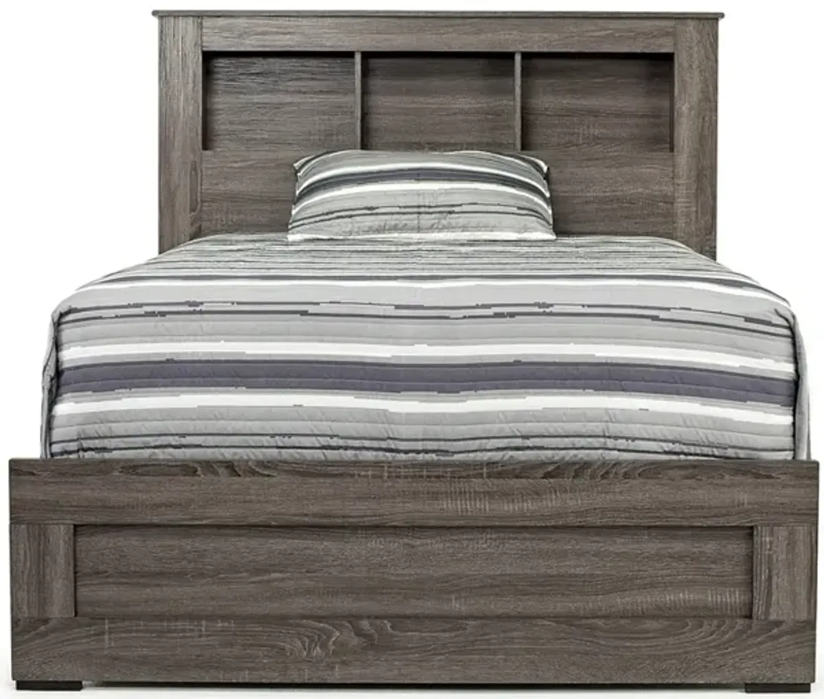 Naialyn Bookcase Bed, Dresser, Mirror & Nightstand in Gray, Full