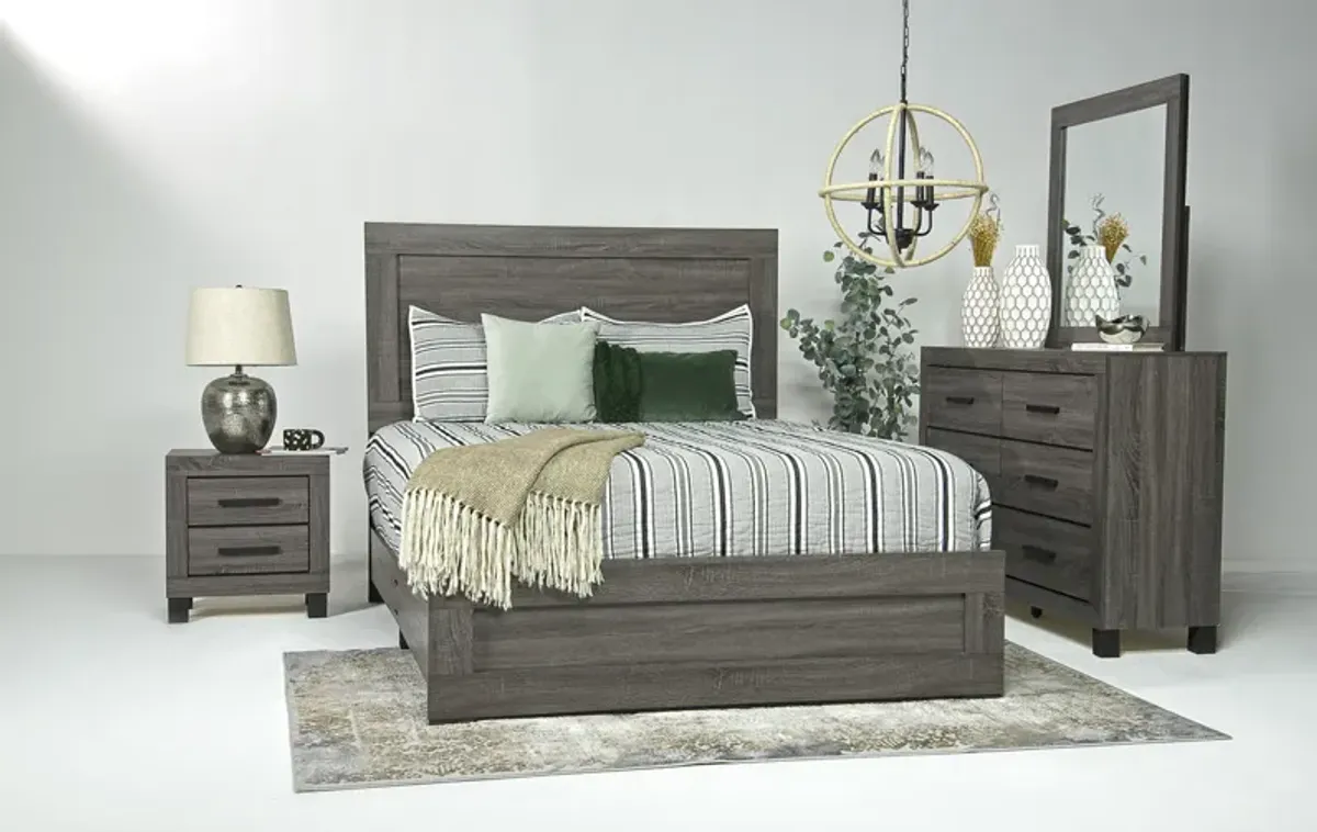 Naialyn Panel Bed, Dresser, Mirror & Nightstand in Gray, Queen