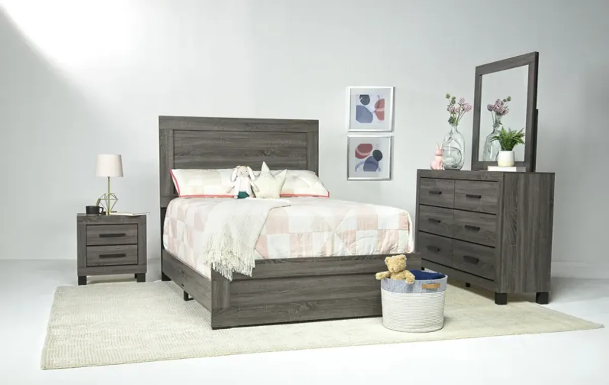 Naialyn Panel Bed, Dresser, Mirror & Nightstand in Gray, Full