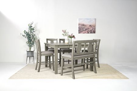 Napa Counter Height Extendable Dining Table, 4 Stools & Bench in Gray